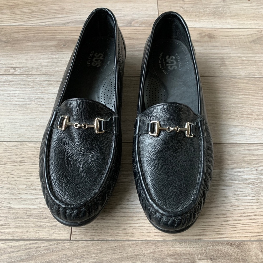 SAS Black Leather Horsebit Loafer Women 10N